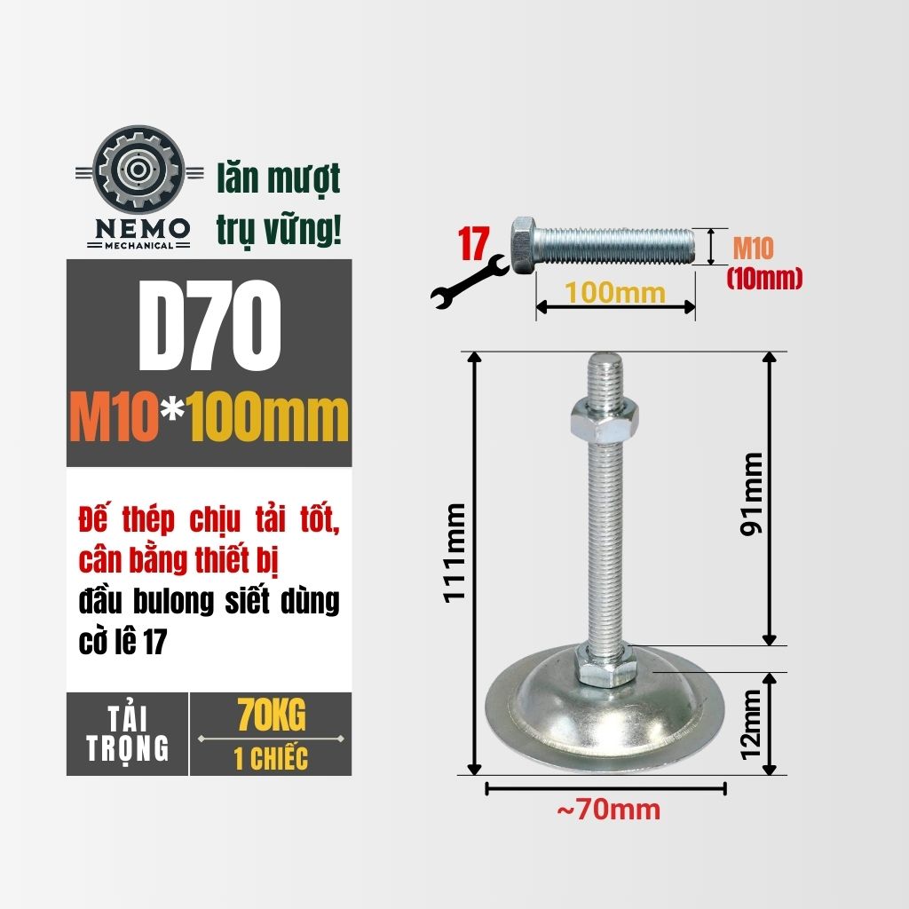 Chân Tăng Chỉnh Đế Thép Mạ Kẽm – Giải Pháp Cân Bằng Bàn Thao Tác & Băng Tải (M10, M12, M16)